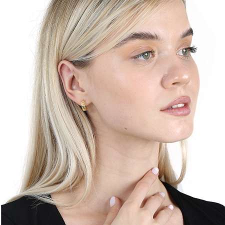 Zincir Tasarım Yarım Tur Altın Renk 925 Ayar Gümüş Kadın Küpe - Tesbihane