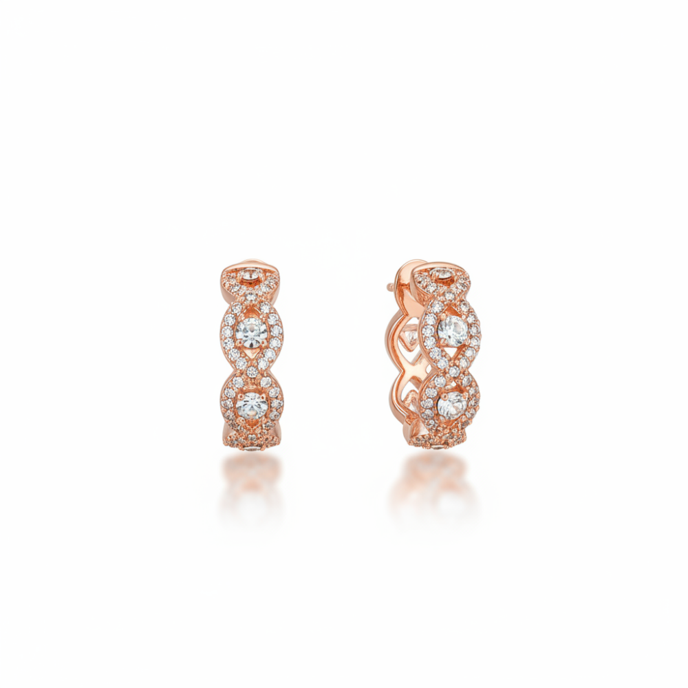 Zincir Tasarım Yarım Tur Rose Renk 925 Ayar Gümüş Kadın Küpe - 4