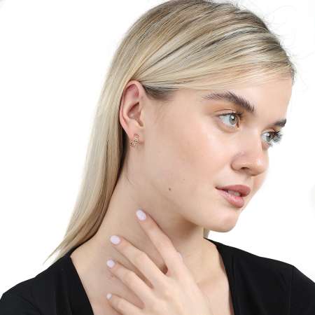 Zincir Tasarım Yarım Tur Rose Renk 925 Ayar Gümüş Kadın Küpe - Tesbihane