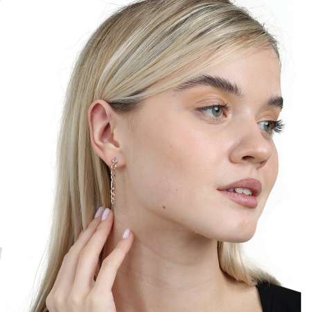 Zincir Tasarım Rose Renk 925 Ayar Gümüş Kadın Küpe - Tesbihane