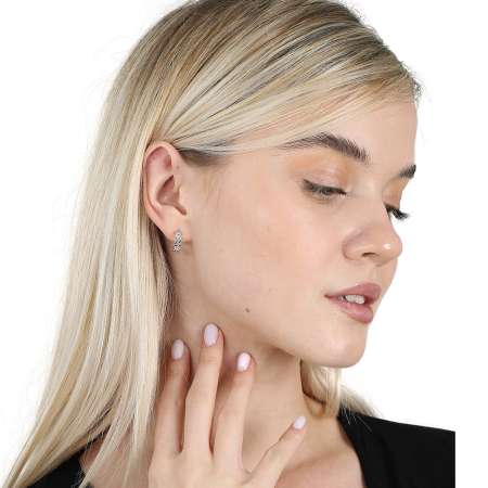 Zincir Tasarım Yarım Tur Gümüş Renk 925 Ayar Gümüş Kadın Küpe - Tesbihane