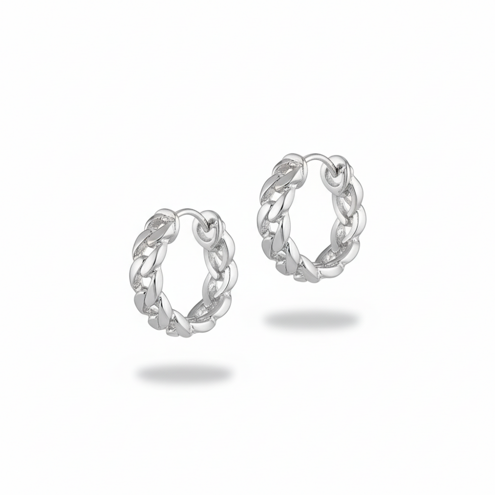 Zincir Tasarım Yarım Tur Gümüş Renk 925 Ayar Gümüş Kadın Küpe - 4