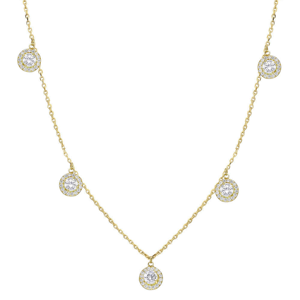 Zirkon 5'li Tektaş Tasarım Gold Renk 925 Ayar Gümüş Şans Kolyesi - 3