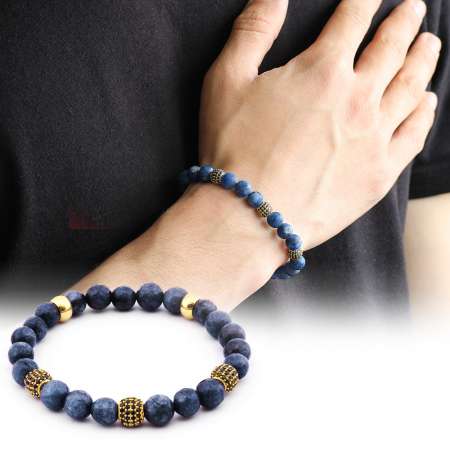 Zirkon Taş Kombinli Küre Kesim Akik Doğaltaş Bileklik - Tesbihane