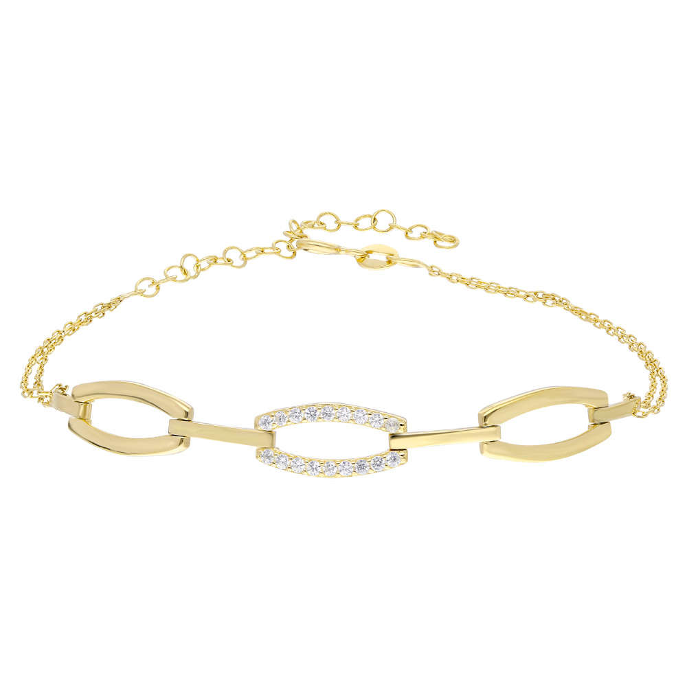 Zirkon Taşlı 3 lü Cats Eye Altın Renk 925 Ayar Gümüş Bayan Bileklik - 3