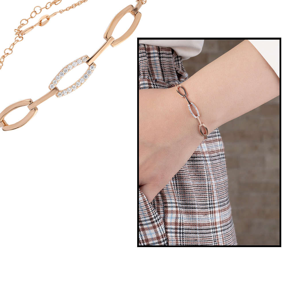 Zirkon Taşlı 3 lü Cats Eye Rose Renk 925 Ayar Gümüş Bayan Bileklik - 1