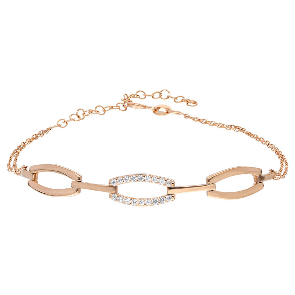 Zirkon Taşlı 3 lü Cats Eye Rose Renk 925 Ayar Gümüş Bayan Bileklik - 3