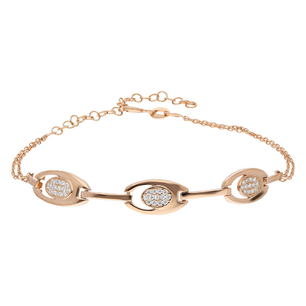 Zirkon Taşlı 3'lü Tiger's Eye Rose Renk 925 Ayar Gümüş Bayan Bileklik - 3