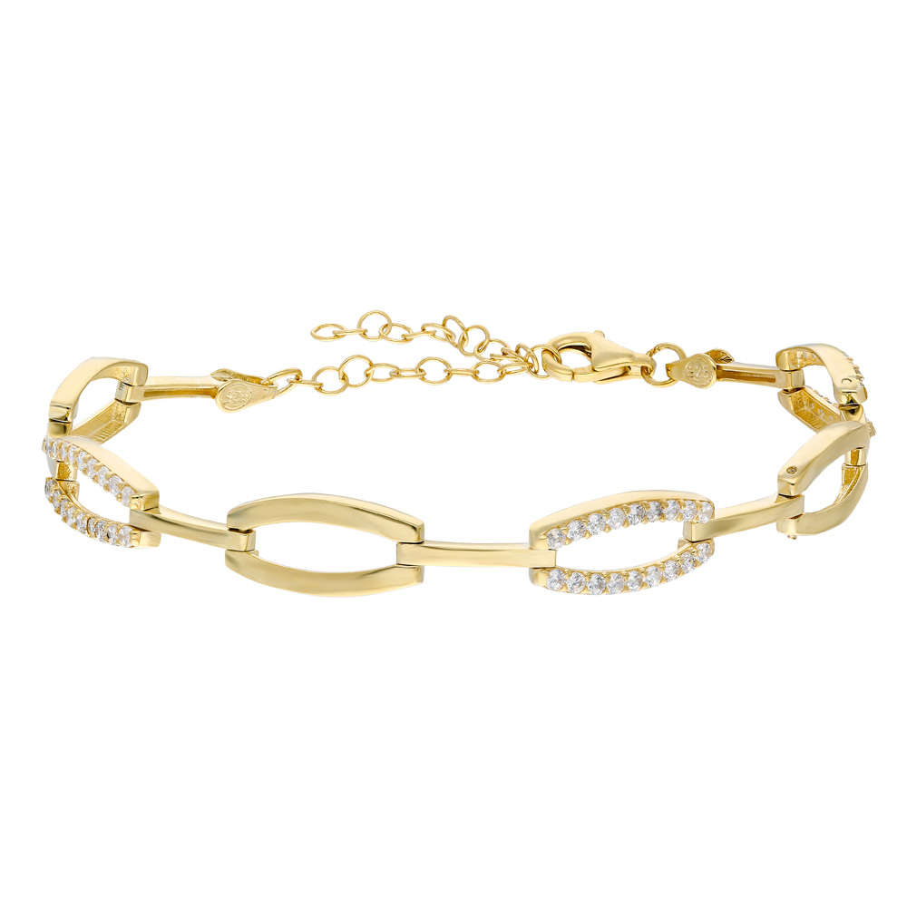 Zirkon Taşlı 6 lı Cats Eye Altın Renk 925 Ayar Gümüş Bayan Bileklik - 3