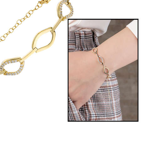 Zirkon Taşlı 6 lı Marina Model Altın Renk 925 Ayar Gümüş Bayan Bileklik - Tesbihane