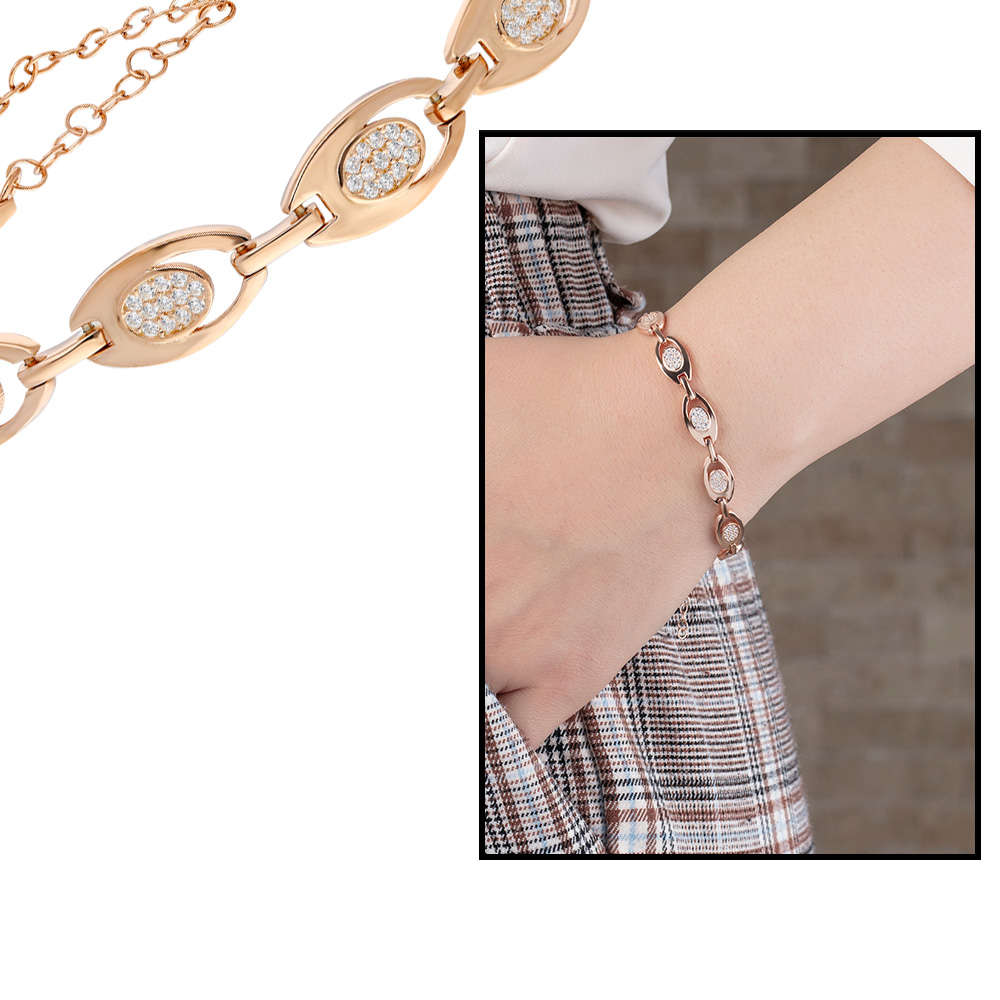 Zirkon Taşlı 6 lı Tigers Eye Rose Renk 925 Ayar Gümüş Bayan Bileklik - 1