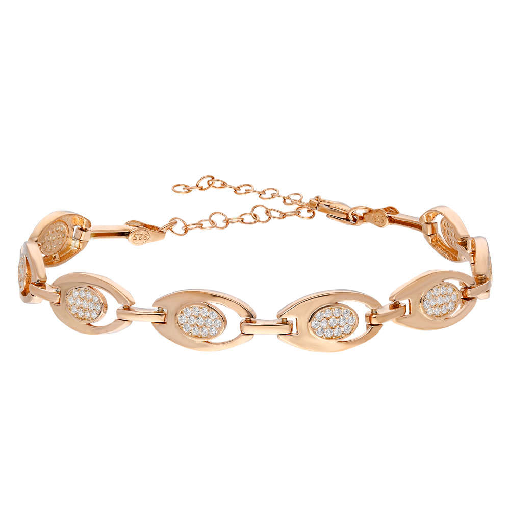 Zirkon Taşlı 6 lı Tigers Eye Rose Renk 925 Ayar Gümüş Bayan Bileklik - 3