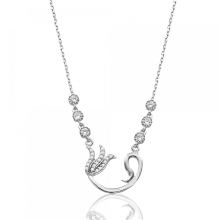 Zirkon Taşlı 925 Ayar Gümüş Özel Tasarım Vav Kolye - Tesbihane