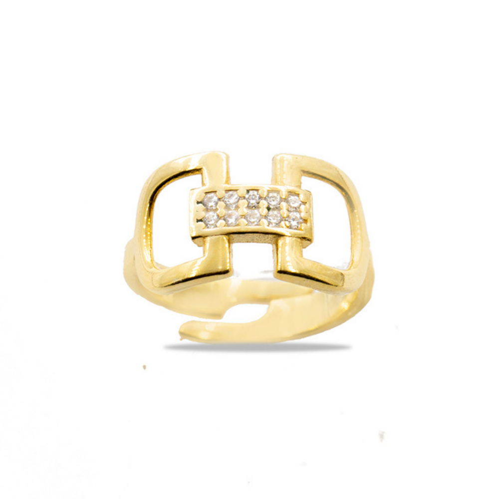 Zirkon Taşlı Zarif Tasarım Altın Renk Ayarlanabilir Ölçü 925 Ayar Gümüş Kadın Yüzük - 2