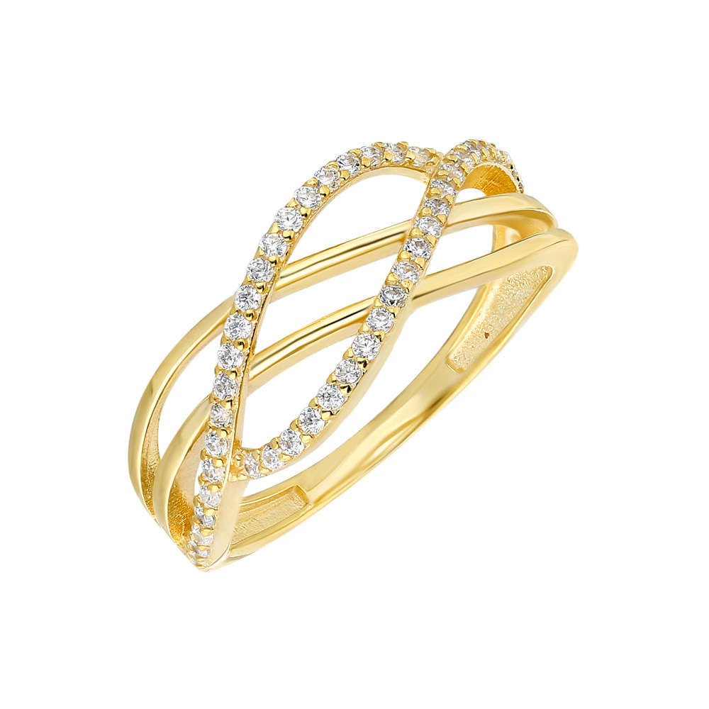 Zirkon Taşlı Cats Eye Altın Renk 925 Ayar Gümüş Bayan Yüzük - 2