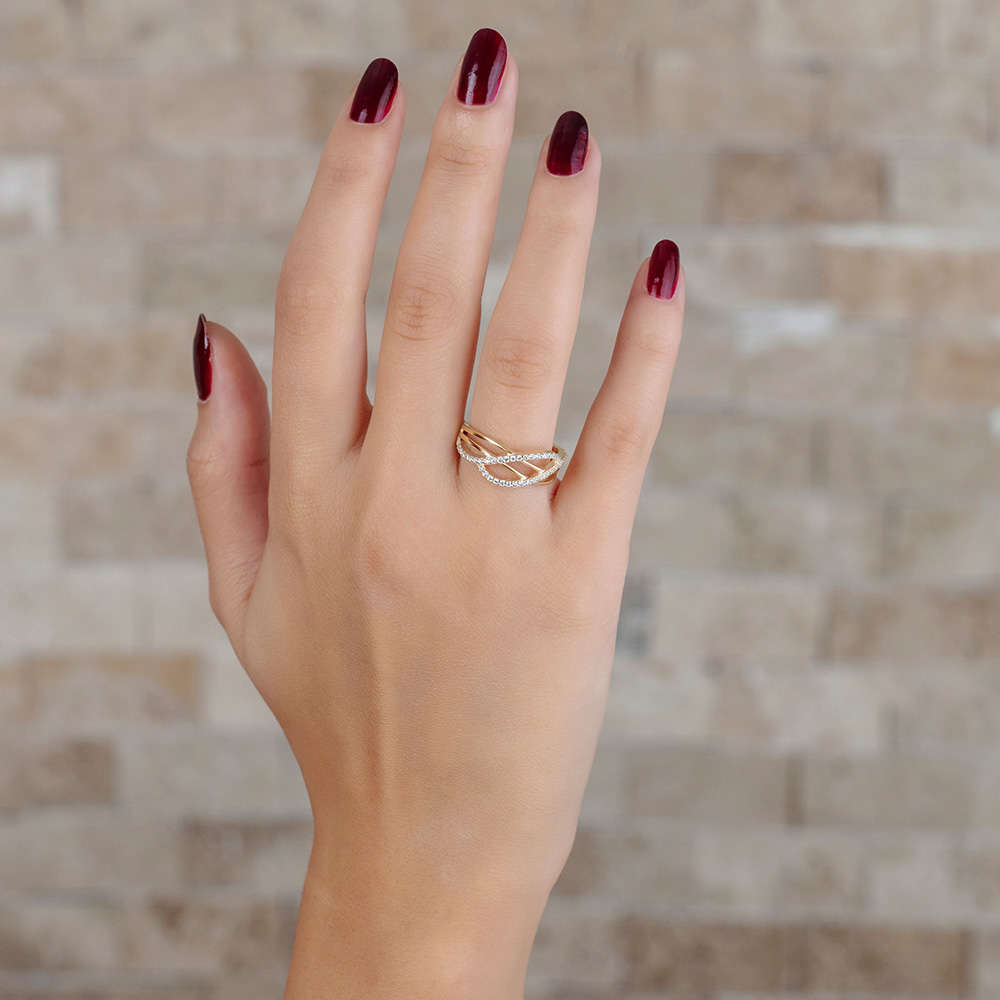 Zirkon Taşlı Cats Eye Altın Renk 925 Ayar Gümüş Bayan Yüzük - 3