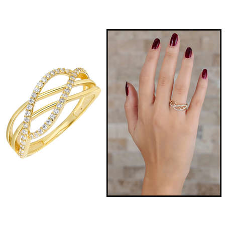 Zirkon Taşlı Cats Eye Altın Renk 925 Ayar Gümüş Bayan Yüzük - Tesbihane