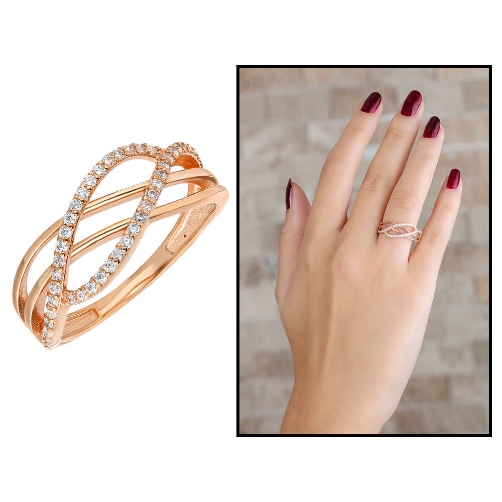 Zirkon Taşlı Cats Eye Rose Renk 925 Ayar Gümüş Bayan Yüzük - 1