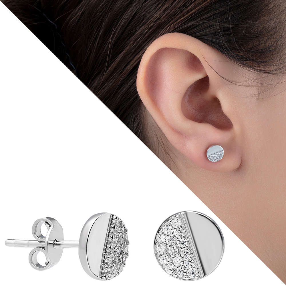 Zirkon Taşlı Oval Tasarım 925 Ayar Gümüş Küpe - 1