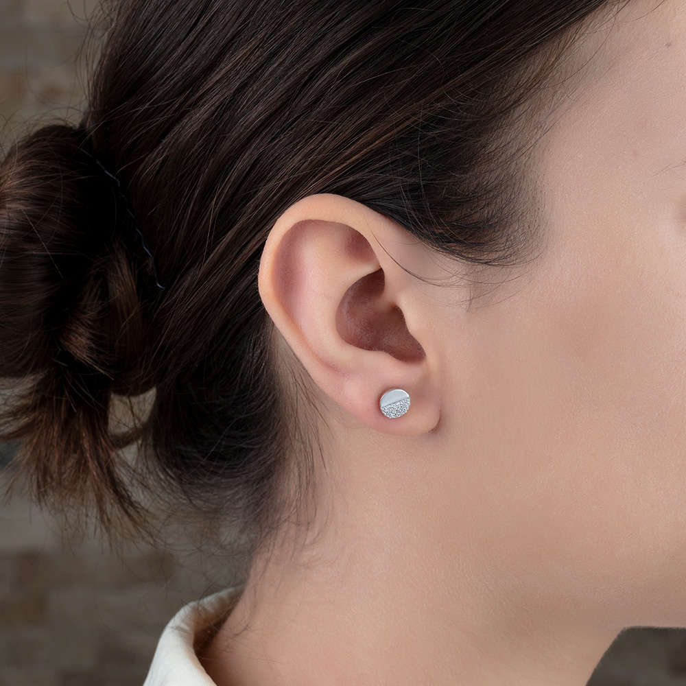 Zirkon Taşlı Oval Tasarım 925 Ayar Gümüş Küpe - 2