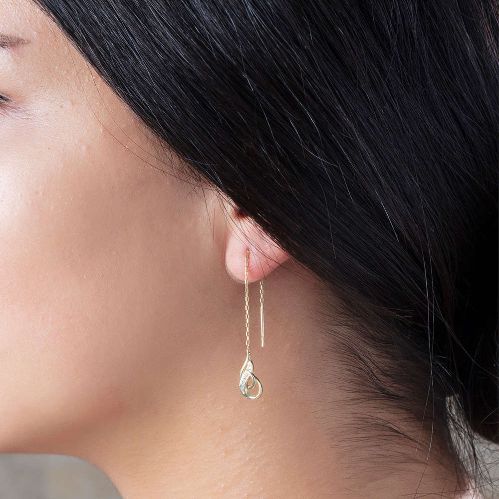 Zirkon Taşlı Çengel Tasarım Altın Renk 925 Ayar Gümüş Sallantılı Küpe - 2