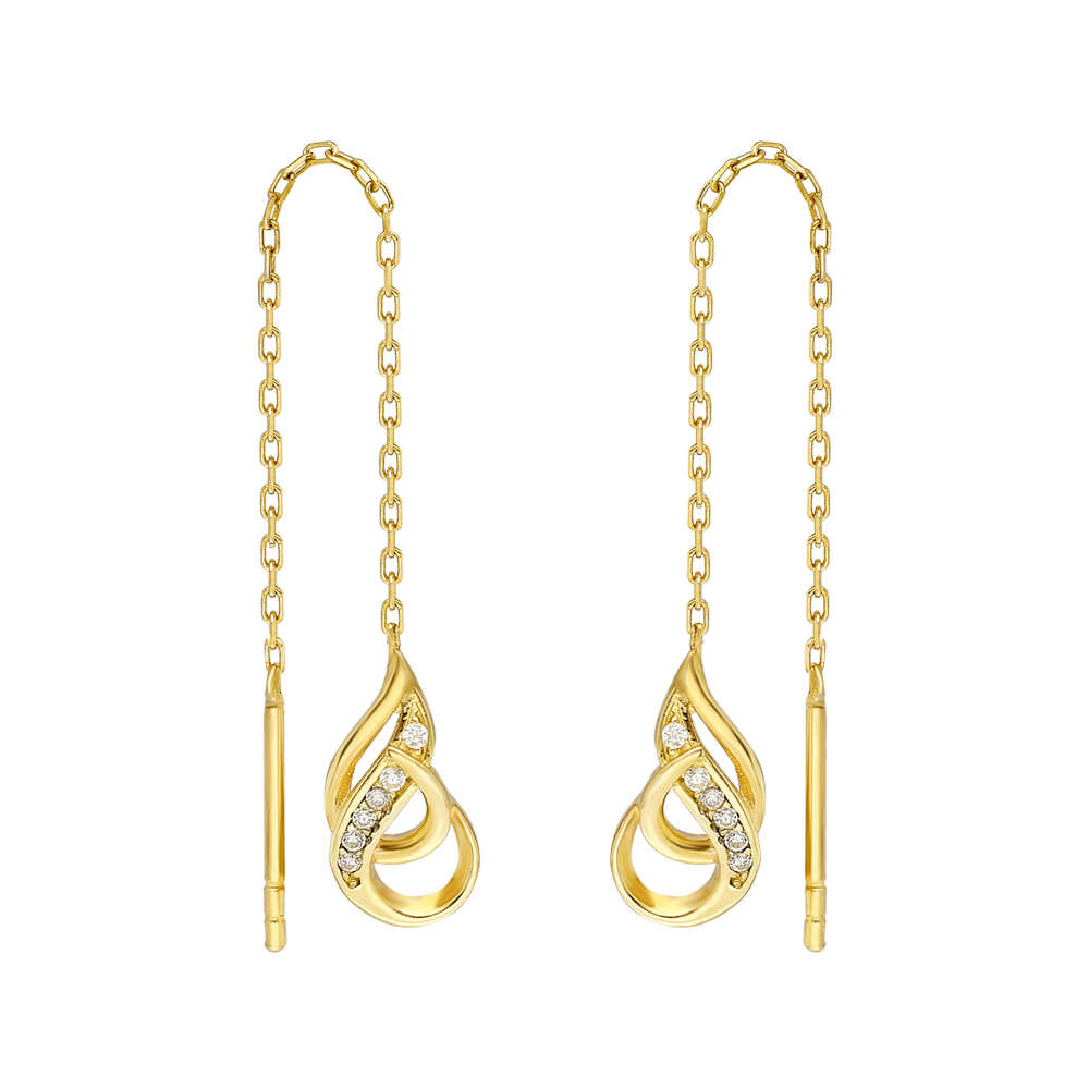 Zirkon Taşlı Çengel Tasarım Altın Renk 925 Ayar Gümüş Sallantılı Küpe - 3