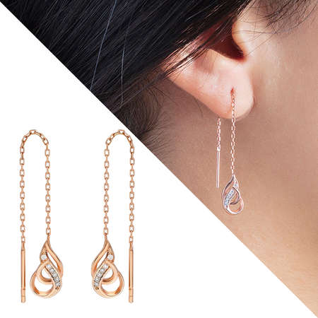 Zirkon Taşlı Çengel Tasarım Rose Renk 925 Ayar Gümüş Sallantılı Küpe - Tesbihane