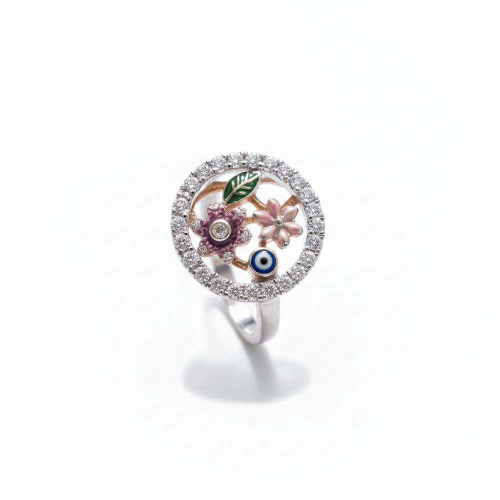 Zirkon Taşlı Çiçek Bahçesi Tasarım 925 Ayar Gümüş Bayan Yüzük - 4