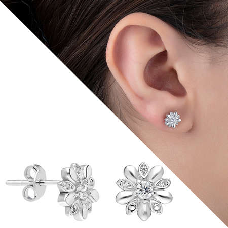 Zirkon Taşlı Çiçek Tasarım 925 Ayar Gümüş Küpe - Tesbihane