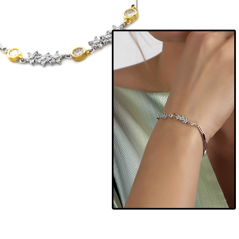 Zirkon Taşlı Çiçek Tasarım 925 Ayar Gümüş Su Yolu Kadın Bileklik - 1