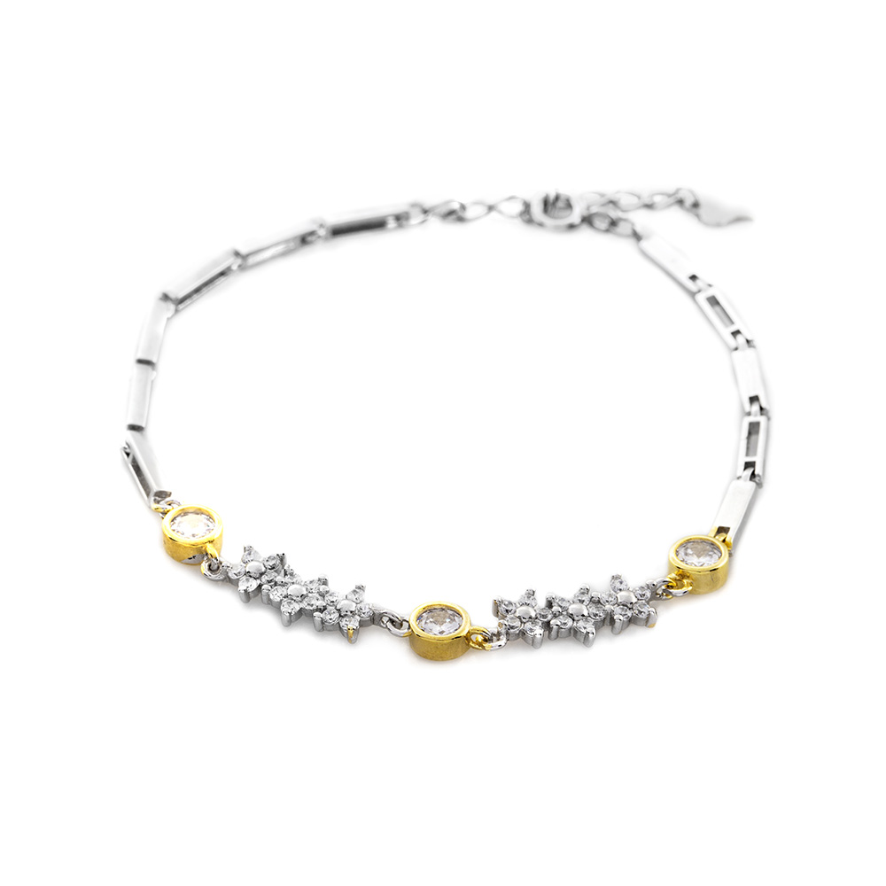 Zirkon Taşlı Çiçek Tasarım 925 Ayar Gümüş Su Yolu Kadın Bileklik - 5