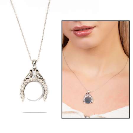 Zirkon Taşlı Çifte Kumrular Temalı Kişiye Özel İsim Veya Harf Yazılı 925 Ayar Gümüş Kadın Kolye - Tesbihane