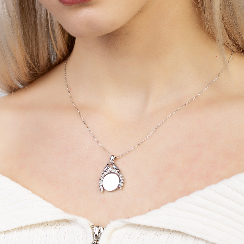 Zirkon Taşlı Çifte Kumrular Temalı Kişiye Özel İsim Veya Harf Yazılı 925 Ayar Gümüş Kadın Kolye - 3