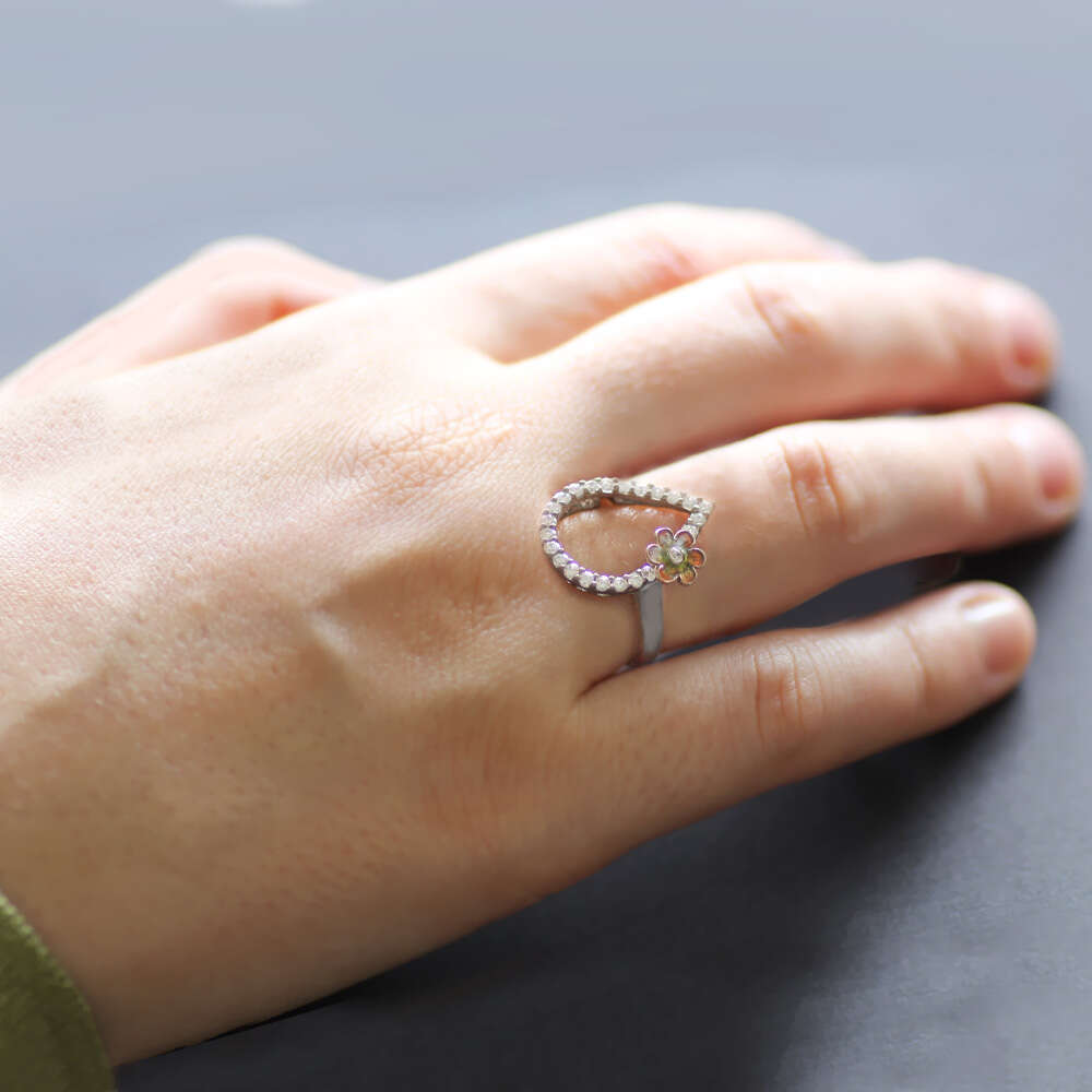 Zirkon Taşlı Damla Model Sarı Mineli Çiçek Tasarım Gold 925 Ayar Gümüş Bayan Yüzük - 1