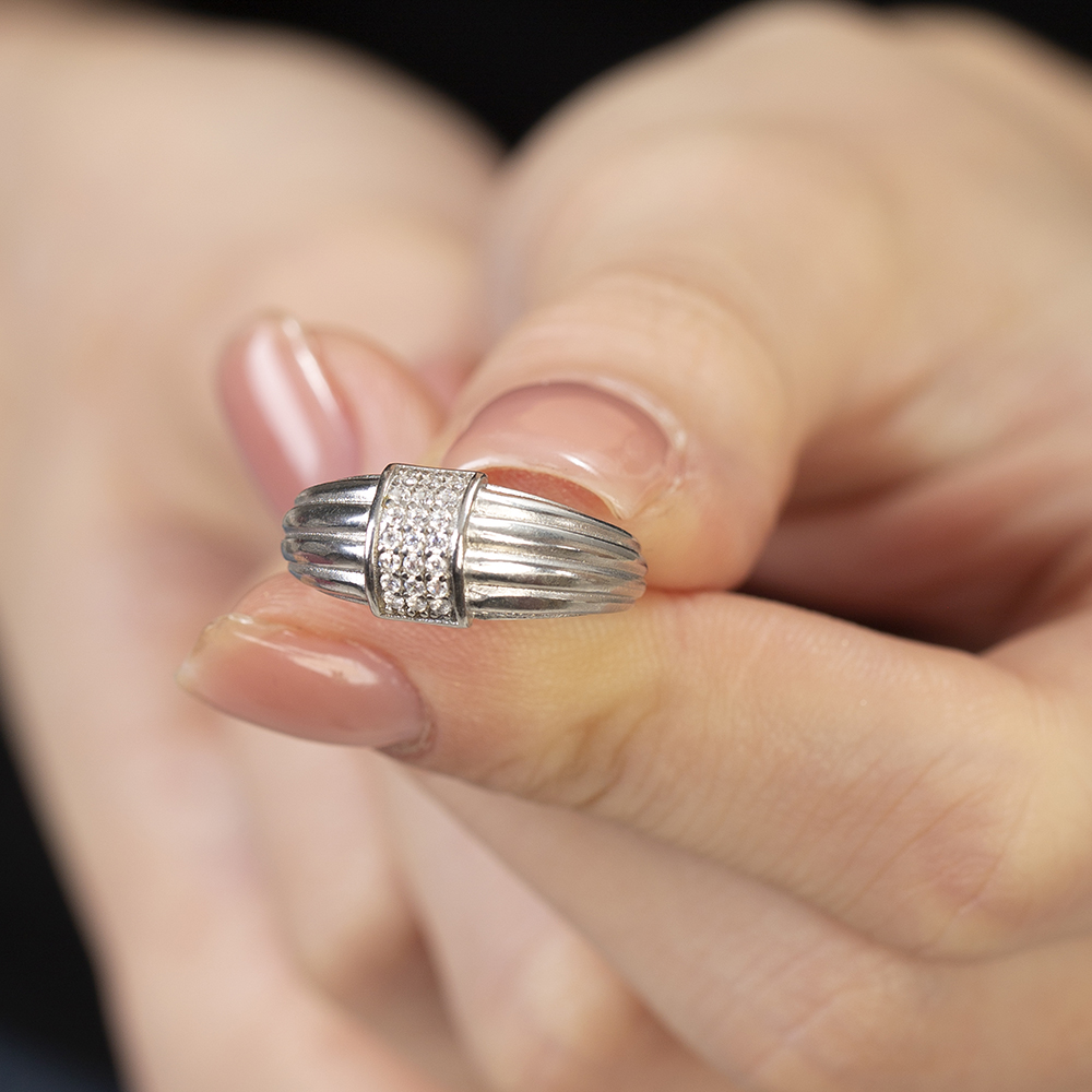 Zirkon Taşlı Dikdörtgen Detaylı Gümüş Renk Ayarlanabilir Ölçü 925 Ayar Gümüş Kadın Yüzük - 2