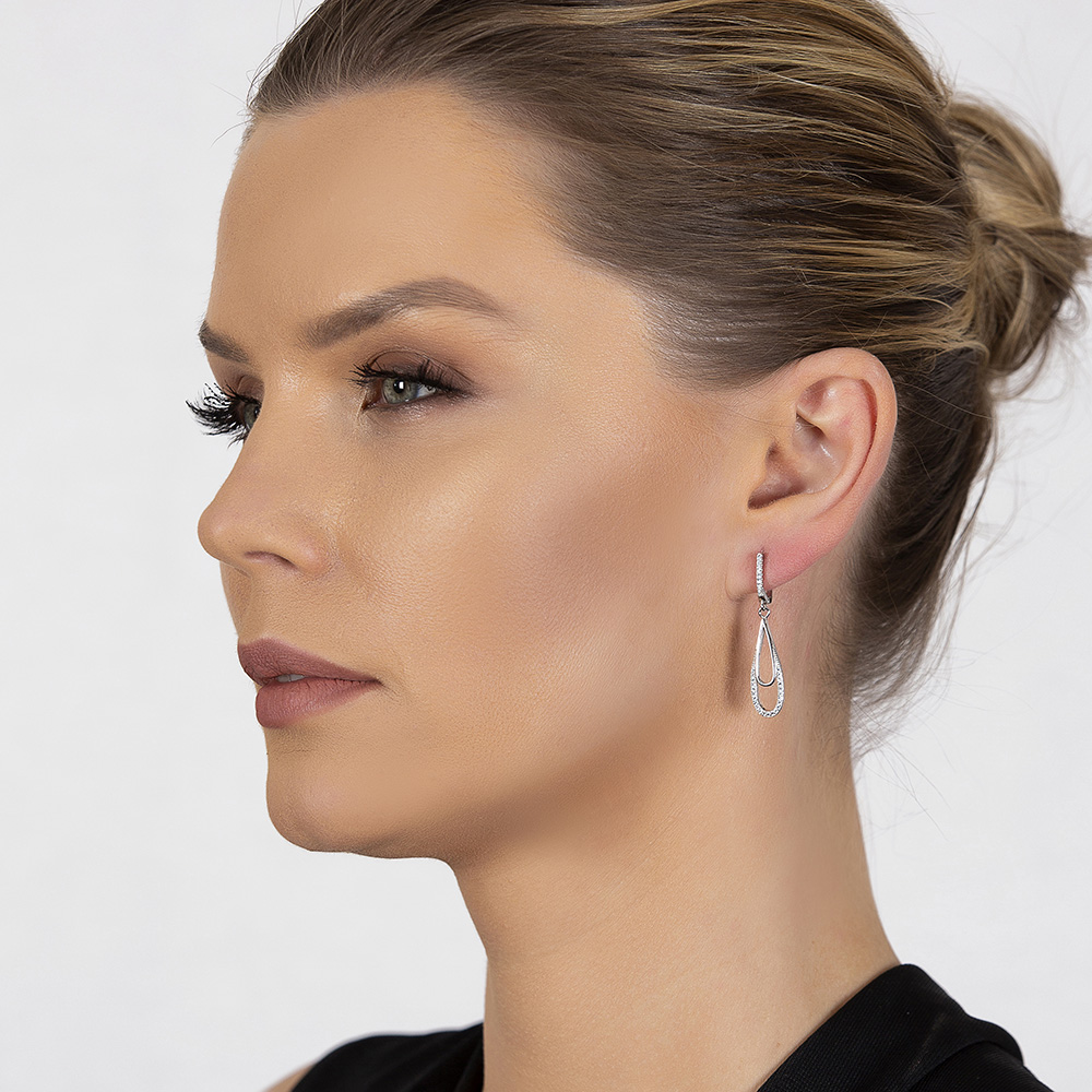 Zirkon Taşlı Elips Tasarım 925 Ayar Gümüş Kadın Küpe - 3