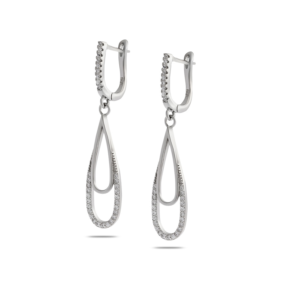 Zirkon Taşlı Elips Tasarım 925 Ayar Gümüş Kadın Küpe - 5