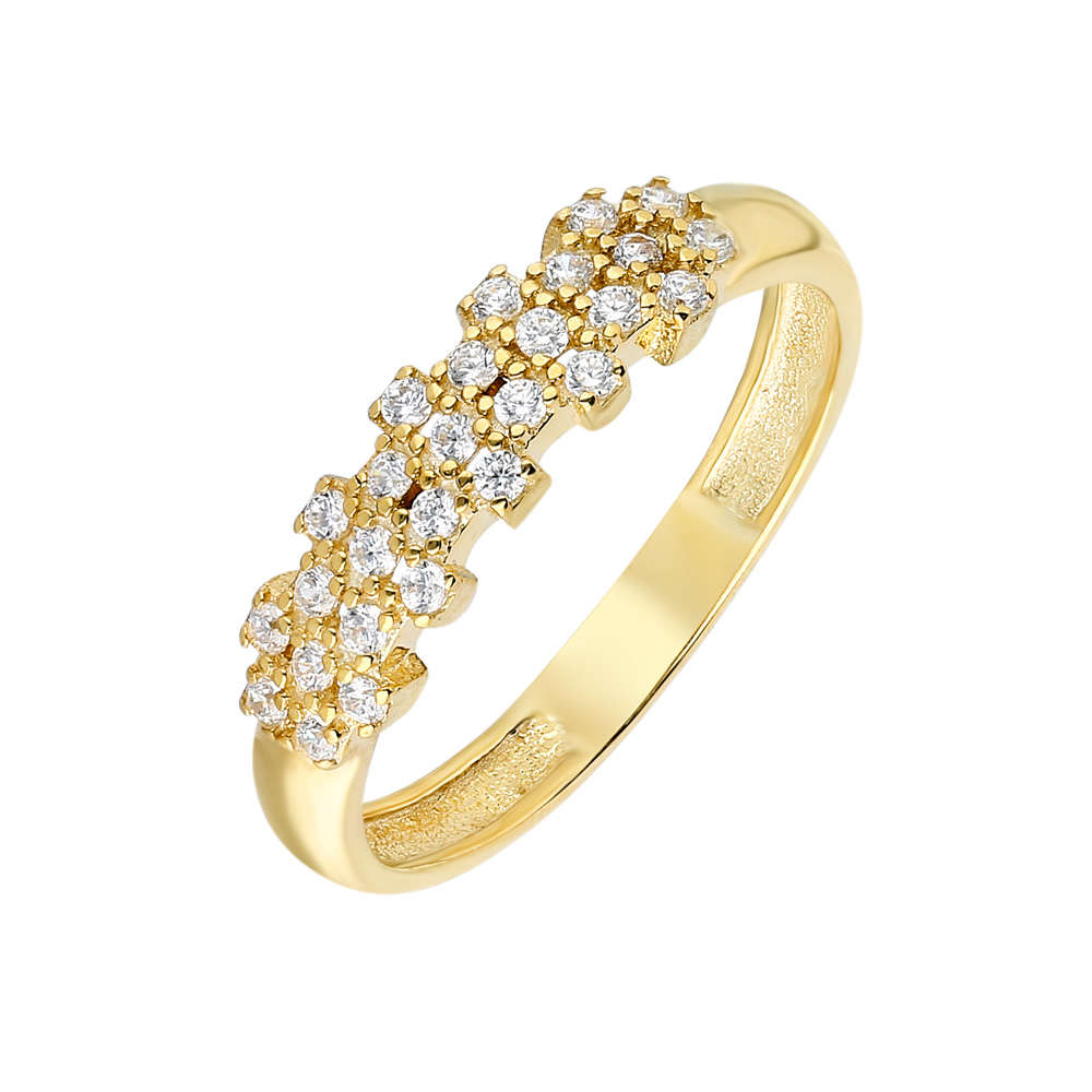 Zirkon Taşlı Flower Tasarım Gold Renk 925 Ayar Gümüş Bayan Yüzük - 2