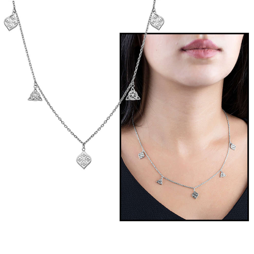 Zirkon Taşlı Geometrik Tasarım 925 Ayar Gümüş Şans Kolyesi - 1