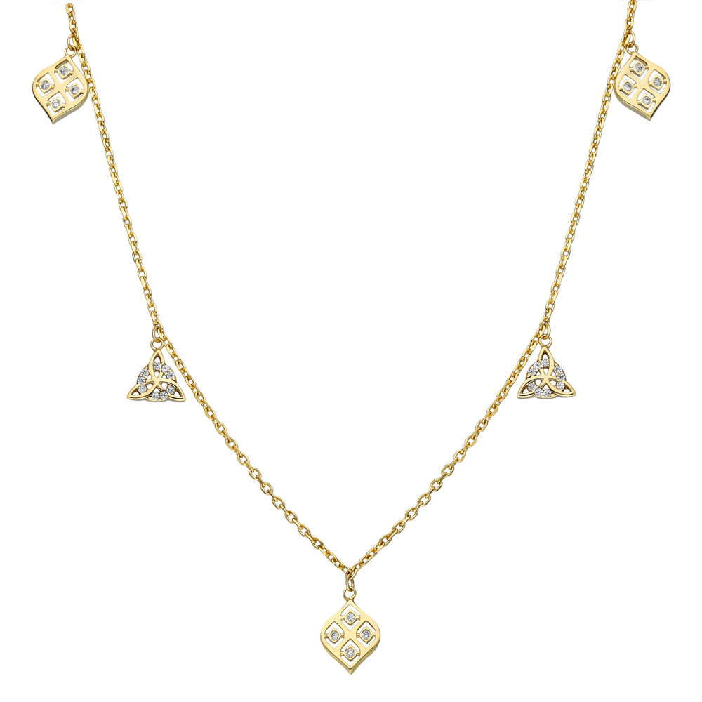 Zirkon Taşlı Geometrik Tasarım Altın Renk 925 Ayar Gümüş Şans Kolyesi - 3