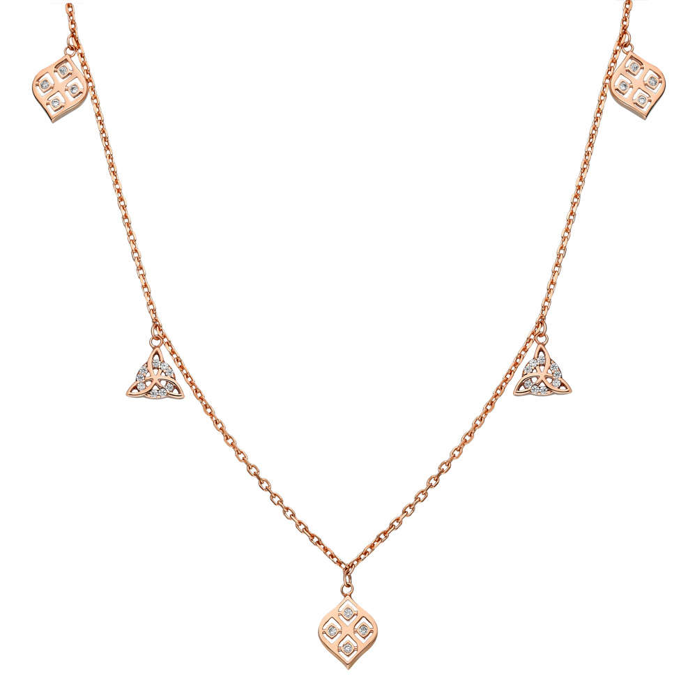 Zirkon Taşlı Geometrik Tasarım Rose Renk 925 Ayar Gümüş Şans Kolyesi - 3