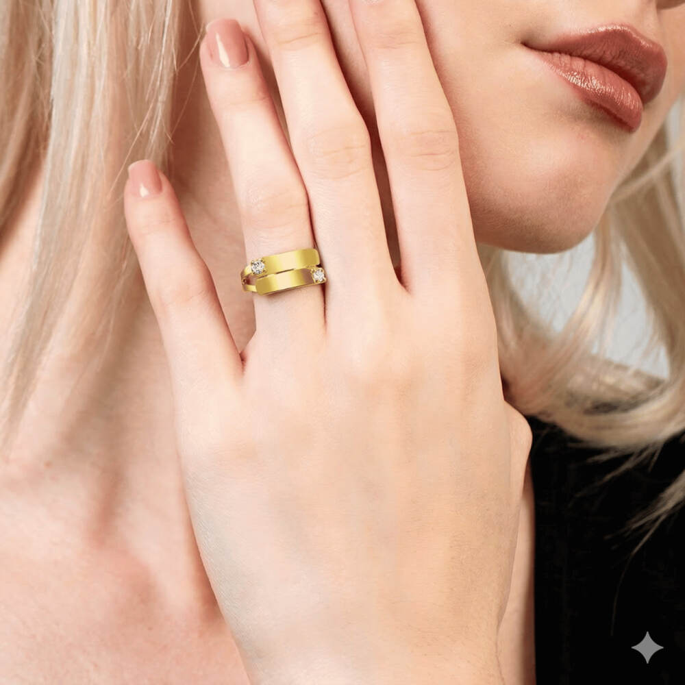 Zirkon Taşlı Altın Renk Ayarlanabilir Ölçü İsme Özel Harf Yazılı 925 Ayar Gümüş Kadın Yüzük - 2