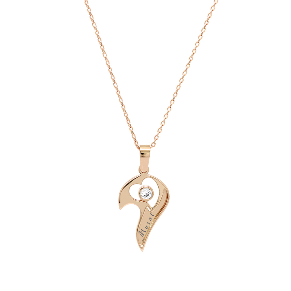 Zirkon Taşlı Altın Renk İsme Özel Yazılı 925 Ayar Gümüş Kalbimin Yarısı Kolye - 3