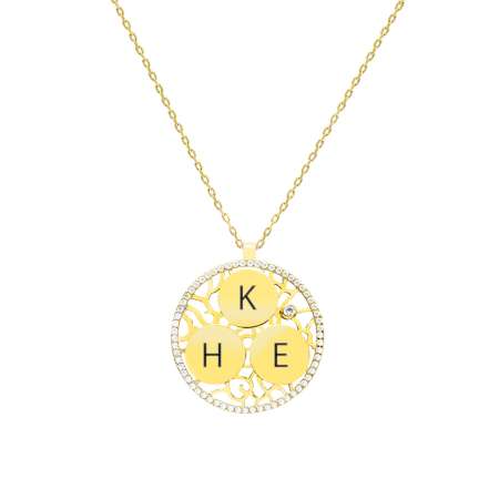 Zirkon Taşlı Altın Renk Kişiye Özel Üç İsim Veya Harf Yazılı 925 Ayar Gümüş Kadın Kolye - Tesbihane