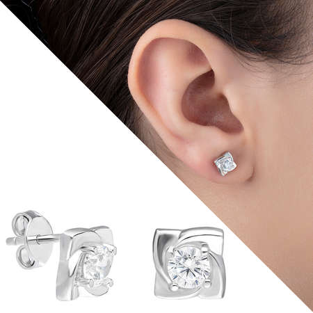 Zirkon Taşlı Gül Tasarım 925 Ayar Gümüş Küpe - M1 - Tesbihane