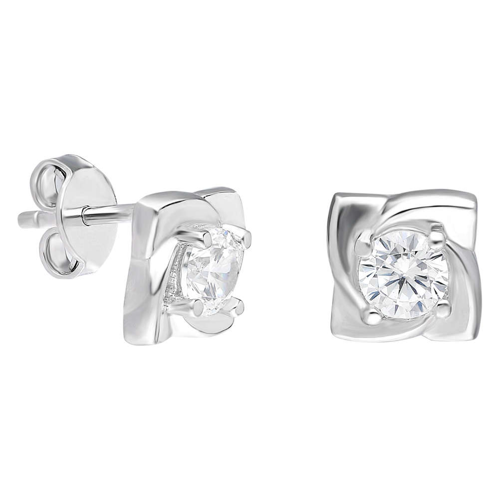 Zirkon Taşlı Gül Tasarım 925 Ayar Gümüş Küpe - M1 - 3