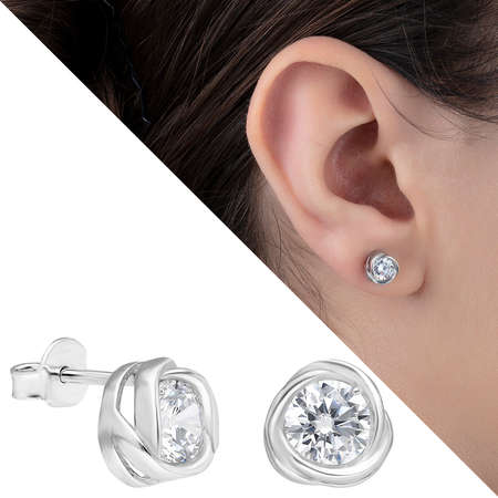 Zirkon Taşlı Gül Tasarım 925 Ayar Gümüş Küpe - M2 - Tesbihane