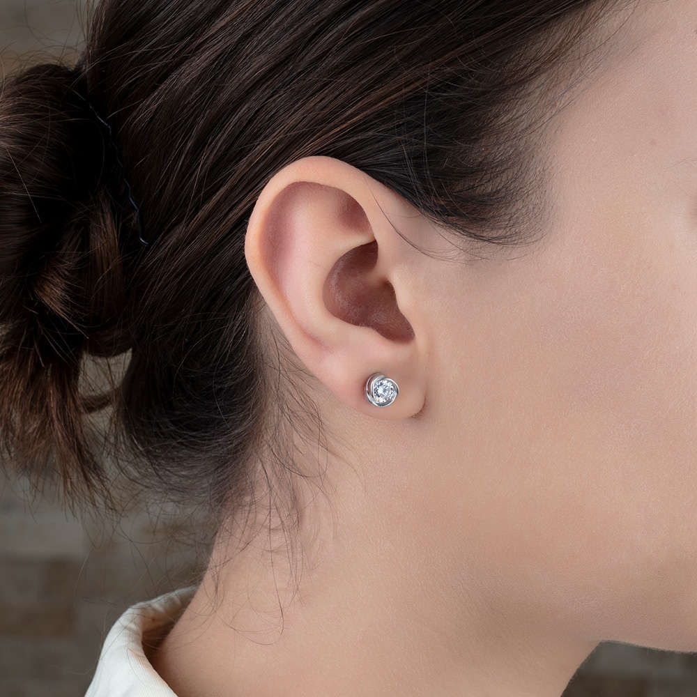 Zirkon Taşlı Gül Tasarım 925 Ayar Gümüş Küpe - M2 - 2