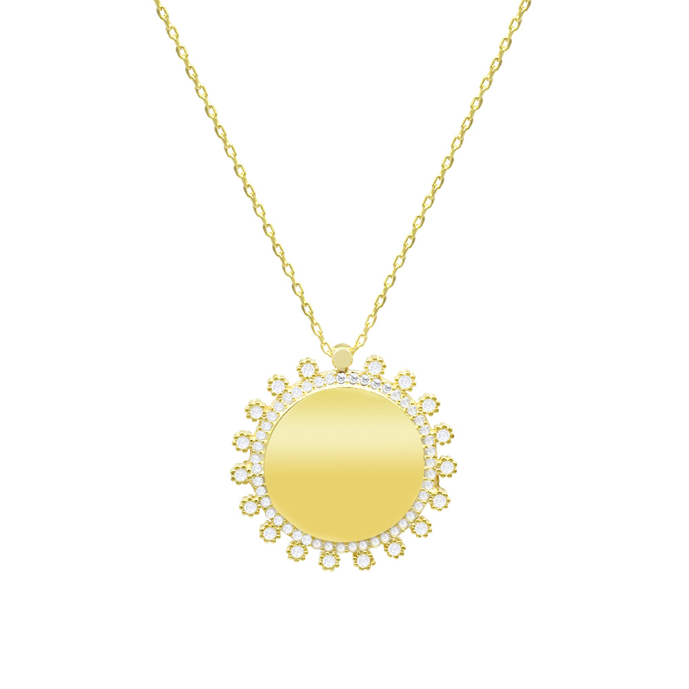 Zirkon Taşlı Güneş Tasarım Altın Renk İsme Özel Yazılı 925 Ayar Gümüş Kadın Kolye - 2