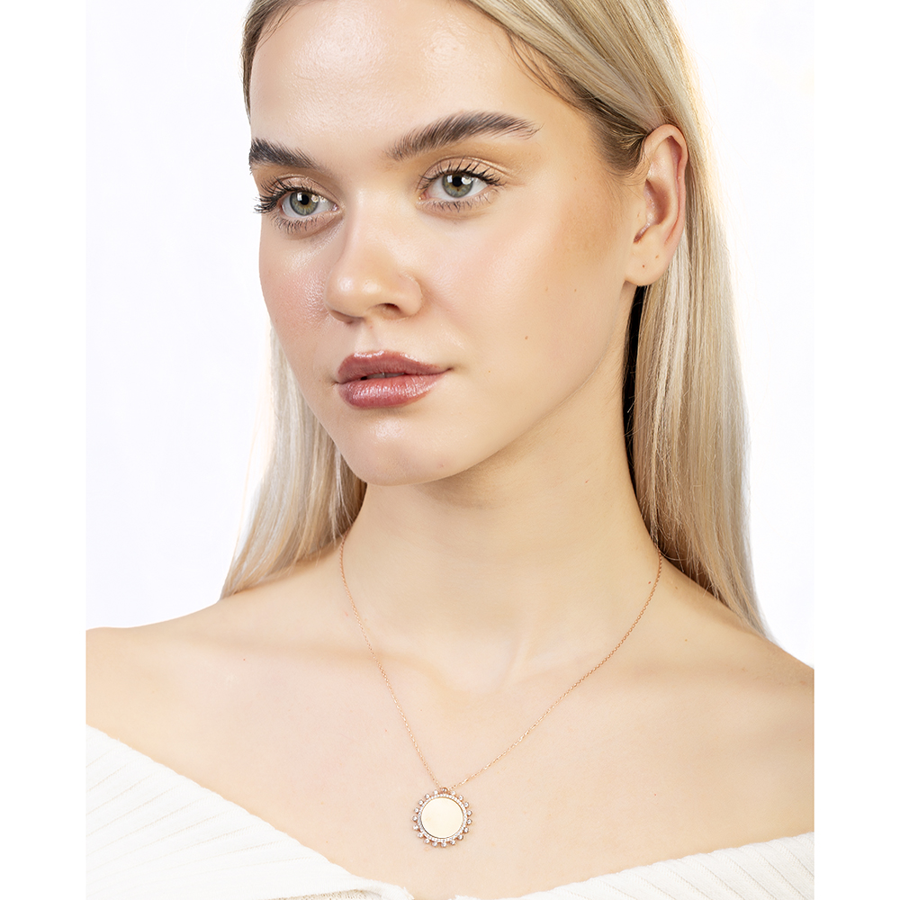 Zirkon Taşlı Güneş Tasarım Rose Renk İsme Özel Yazılı 925 Ayar Gümüş Kadın Kolye - 3